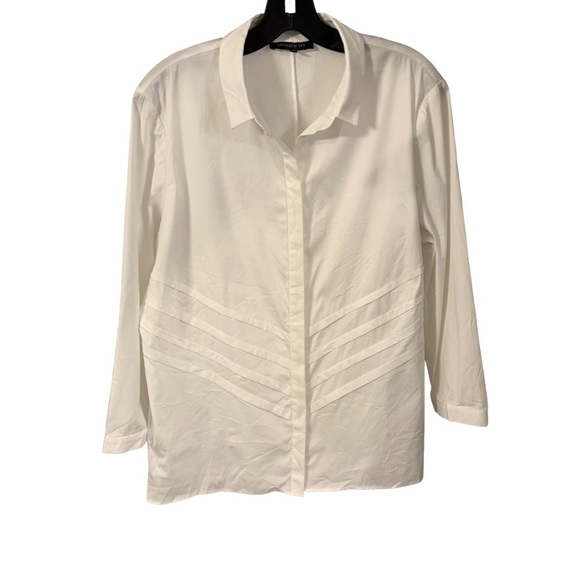 LAFAYETTE 148 Women’s White Button Down Shirt pintucked Panels Stretch Sz 14 - Picture 2 of 10